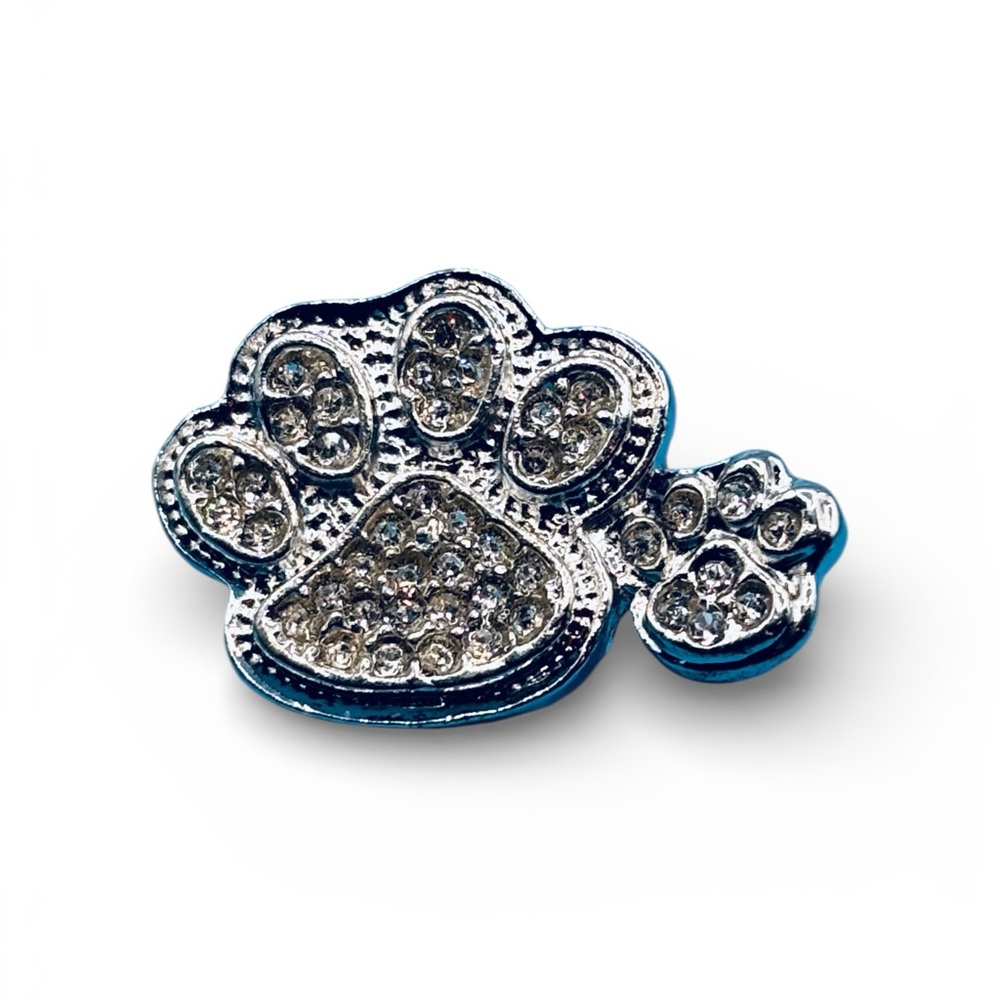 Silver Rhinestone Paw Print Brooch